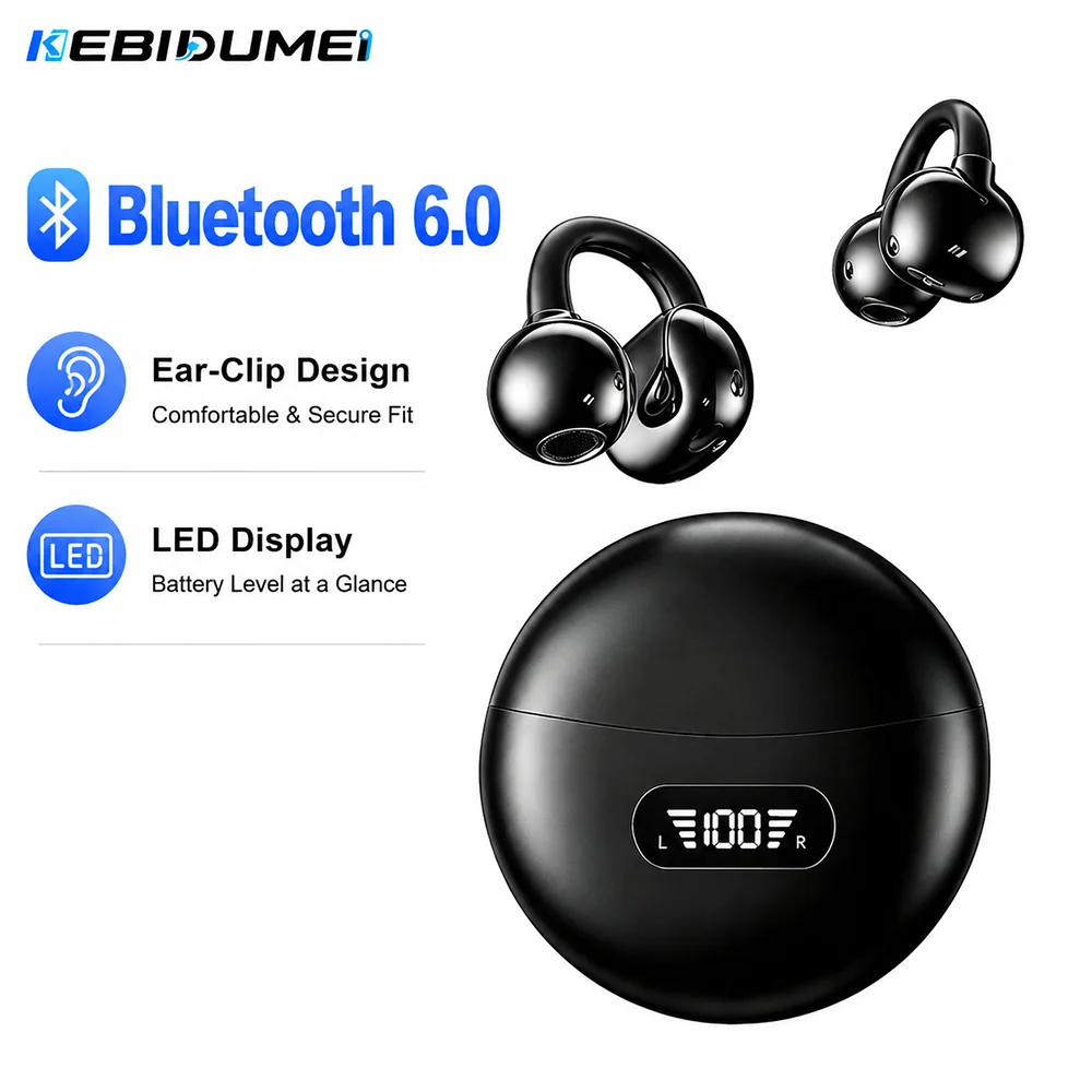 Open Ear Air Conduction Headphones - KEBIDUMEI Bluetooth 6.0 Kopfhörer, offene Ohrclip-Kopfhörer,