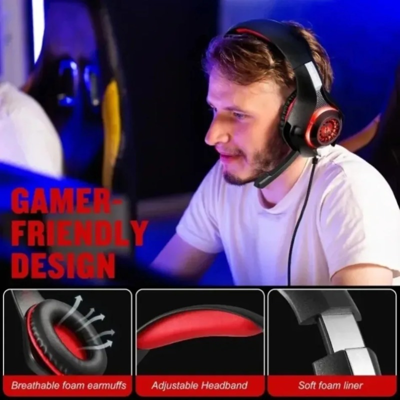 Gaming Headset With Mic Rgb - Kabelgebundenes Gaming-Headset, Over-Ear, Geräuschunterdrückung, Mikrofon, RGB-Beleuchtung,