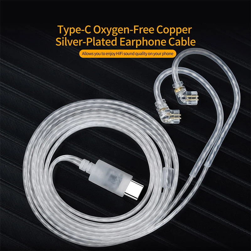Type C Wired Earphones With Mic - KZ Kopfhörerkabel OFC Versilbertes Upgrade-Kabel Typ-C