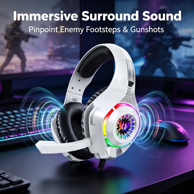 Gaming Headset With Mic Rgb - Kabelgebundene Gaming-Kopfhörer mit Mikrofon, RGB-LED, Over-Ear-Headset,