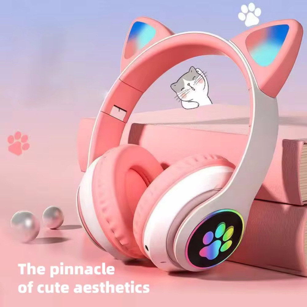 Cat Ear Bluetooth Headset Led - Süßes Katzenohr-Bluetooth-kompatibles Headset mit kabellosem LED-Headset