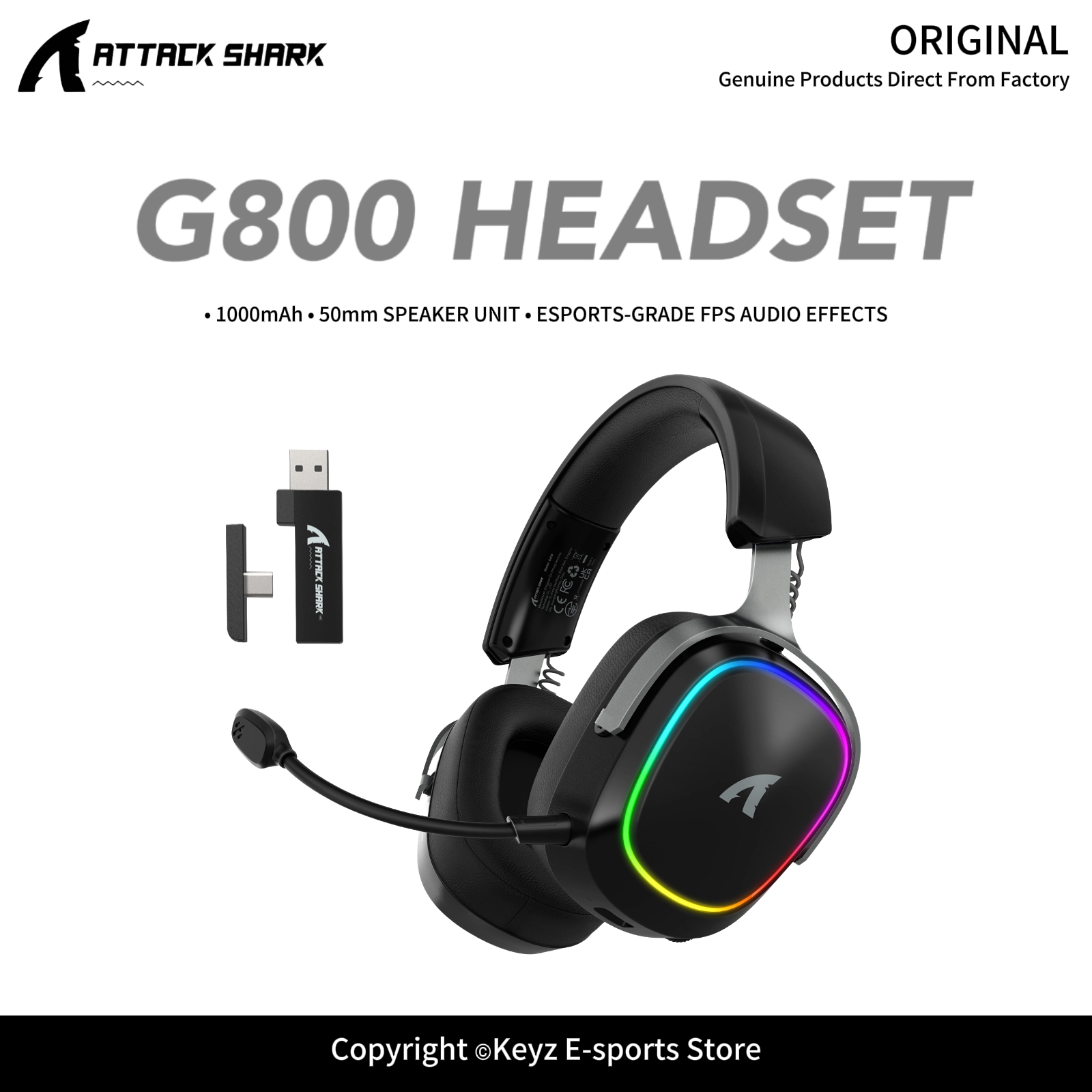 Gaming Headset With Mic Rgb - ATTACK SHARK G800 4-in-1 Kabelloses Gaming-Headset