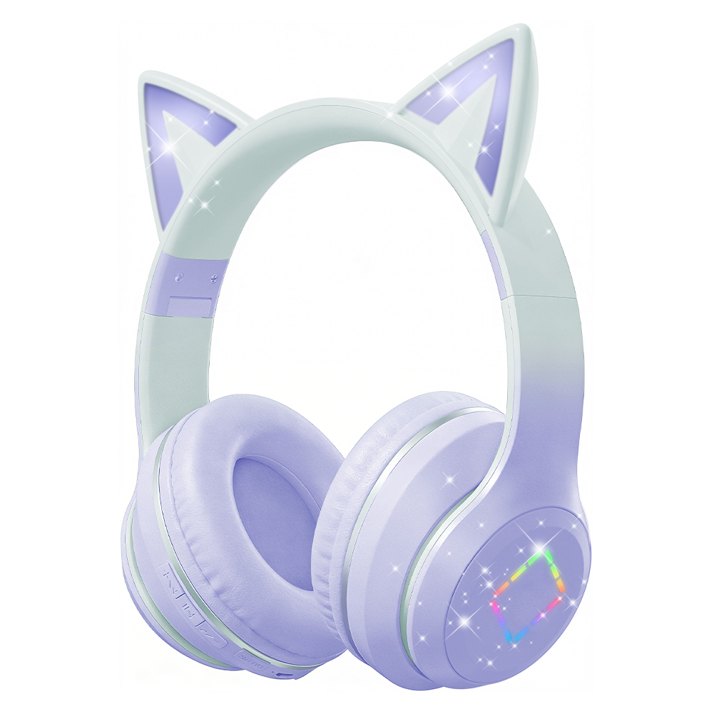 Cat Ear Bluetooth Headset Led - Schöne Kawaii-Katzenohr-Kopfhörer mit RGB-LED, Over-Ear-Bluetooth-Kopfhörer mit