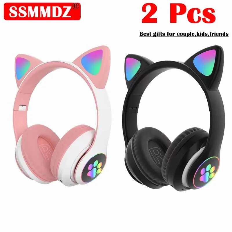 Cat Ear Bluetooth Headset Led - 2 Stück kabelloses Headset, Bluetooth-Musikkopfhörer, Farbverlauf,