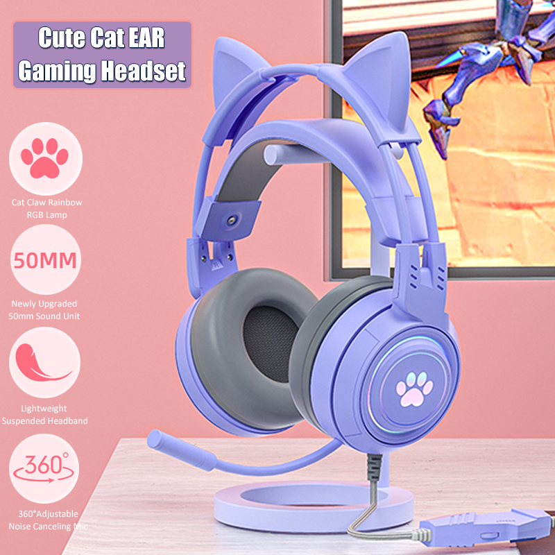 Gaming Headset With Mic Rgb - Niedliche Katzen ohr Gaming-Kopfhörer mit Mikrofon