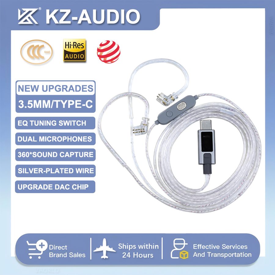 Type C Wired Earphones With Mic - KZ M2 versilbertes Kopfhörerkabel mit Doppelmikrofon,
