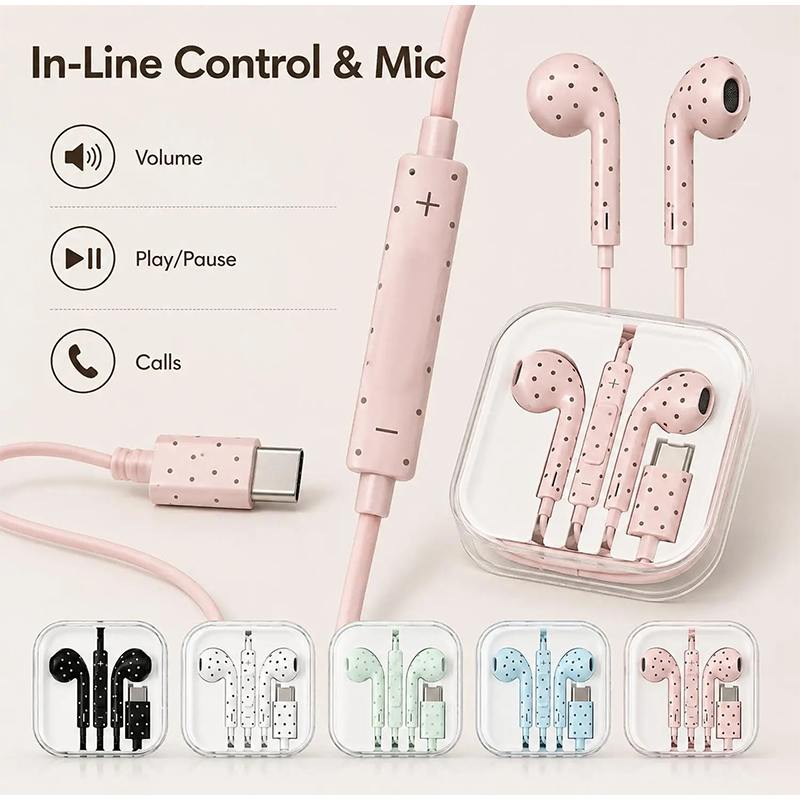 Typ-C-Ohrhörer mit Polka-Dot-S – Type C Wired Earphones With Mic Bewertung und Preis
