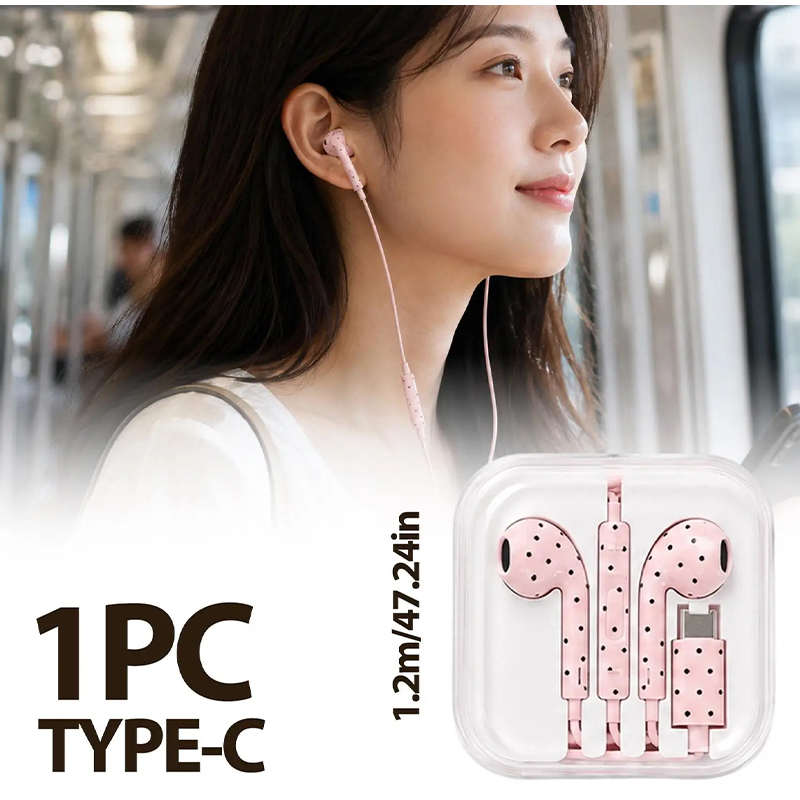 Typ-C-Ohrhörer mit Polka-Dot-S – Type C Wired Earphones With Mic Bewertung und Preis