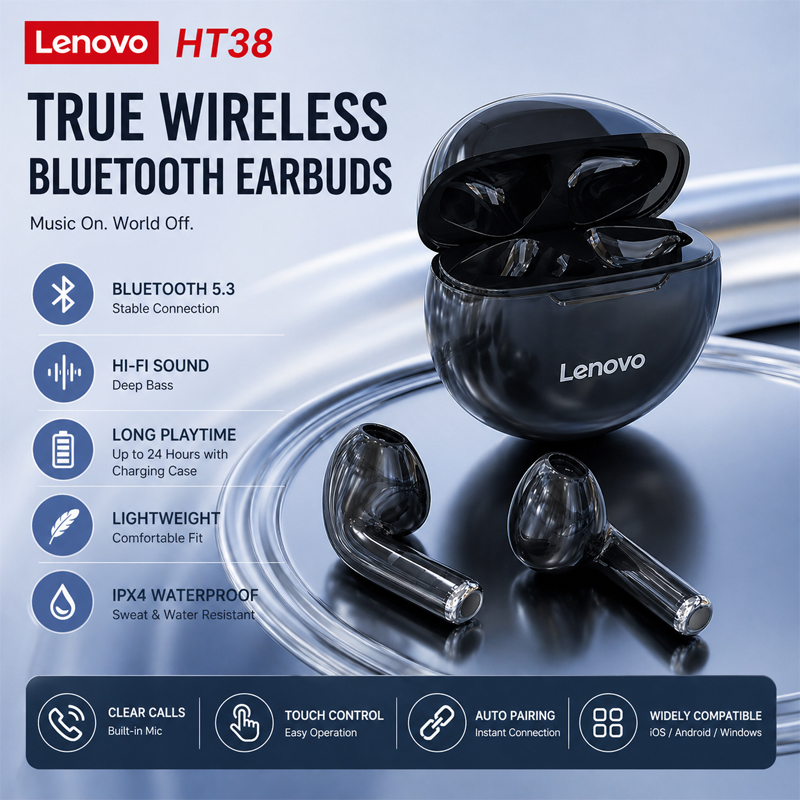 Neue Lenovo HT38 Kabellose Kop – Tws Earbuds Bluetooth 5.3 Bewertung und Preis