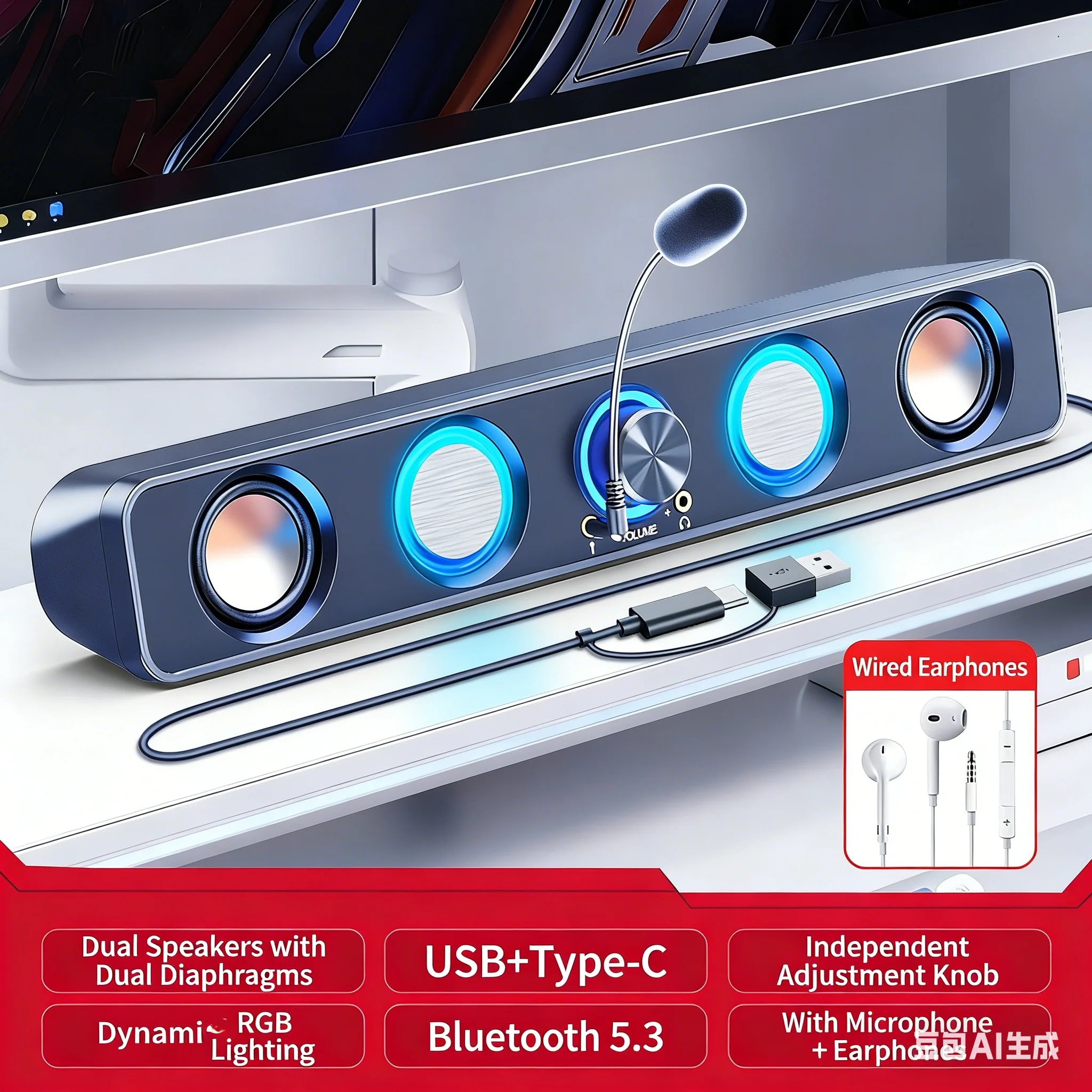RGB-Gaming-Soundbar 2.0 Surrou – Rgb Computer Soundbar For Pc Bewertung und Preis